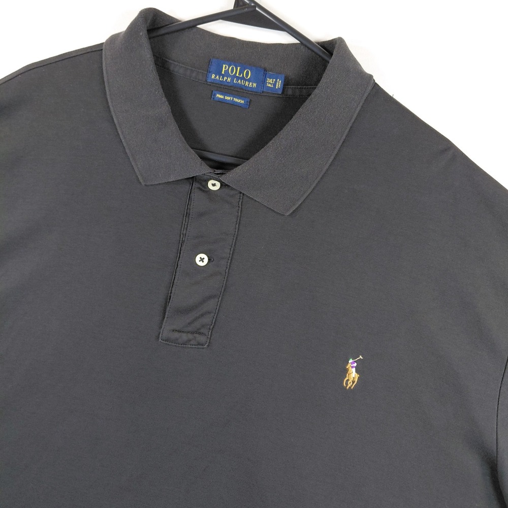 Polo Ralph Lauren Mens 3XLT Pima Soft Touch Polo Shirt Black Tall Flesh Pony